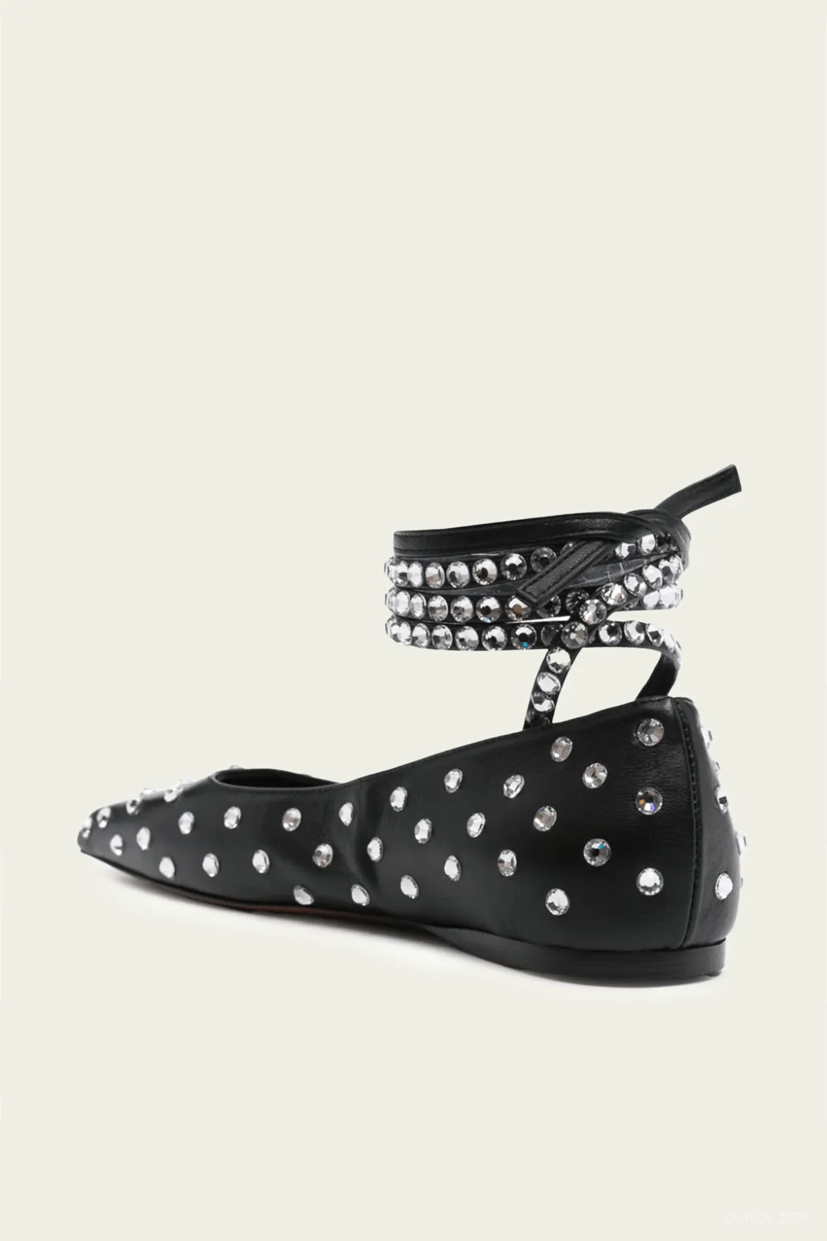Ane Crystal Lace Up Flat in Black