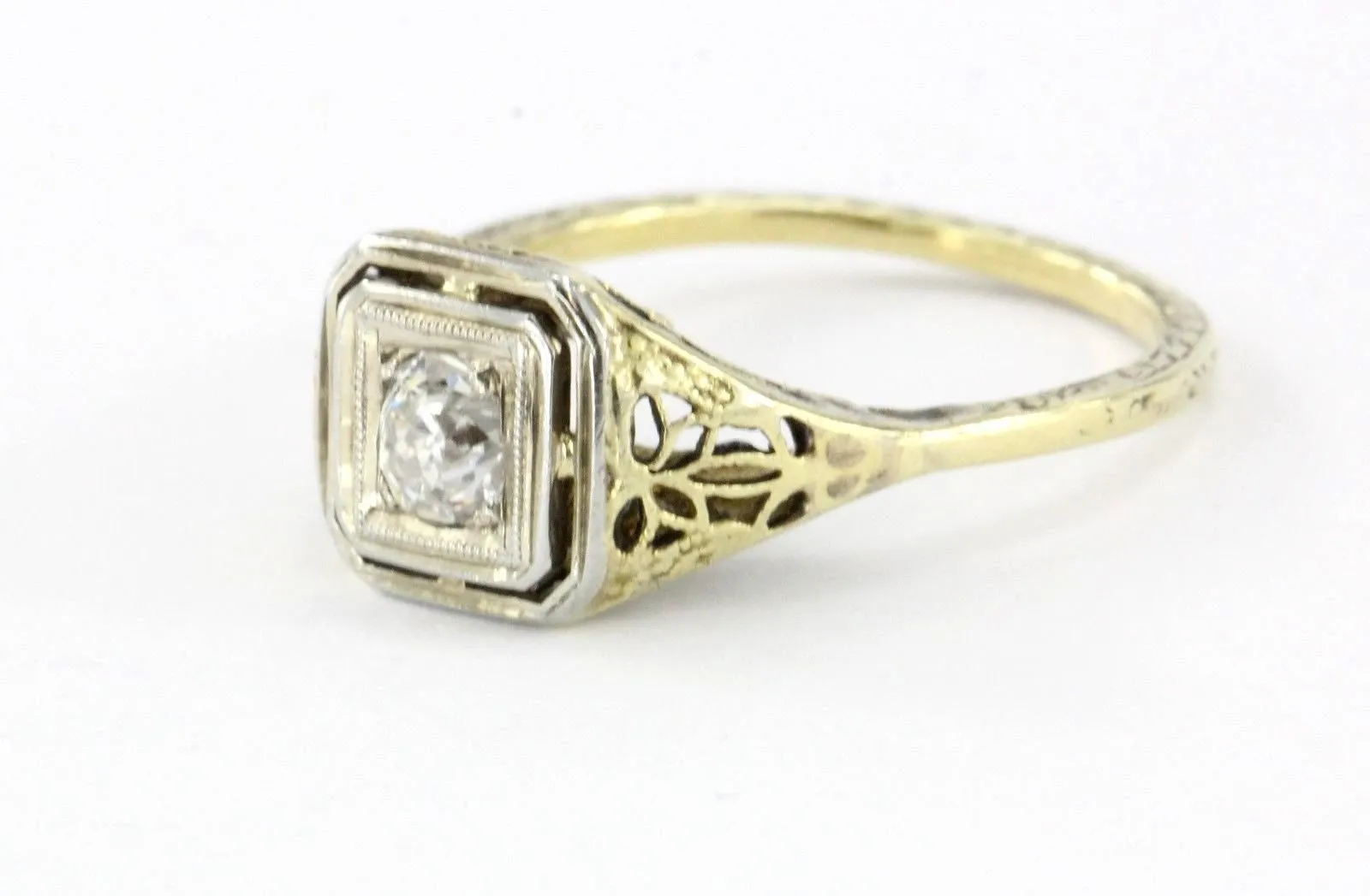 Antique Art Nouveau 14K Gold Old Mine Cut Diamond Engagement Ring