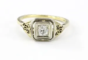 Antique Art Nouveau 14K Gold Old Mine Cut Diamond Engagement Ring
