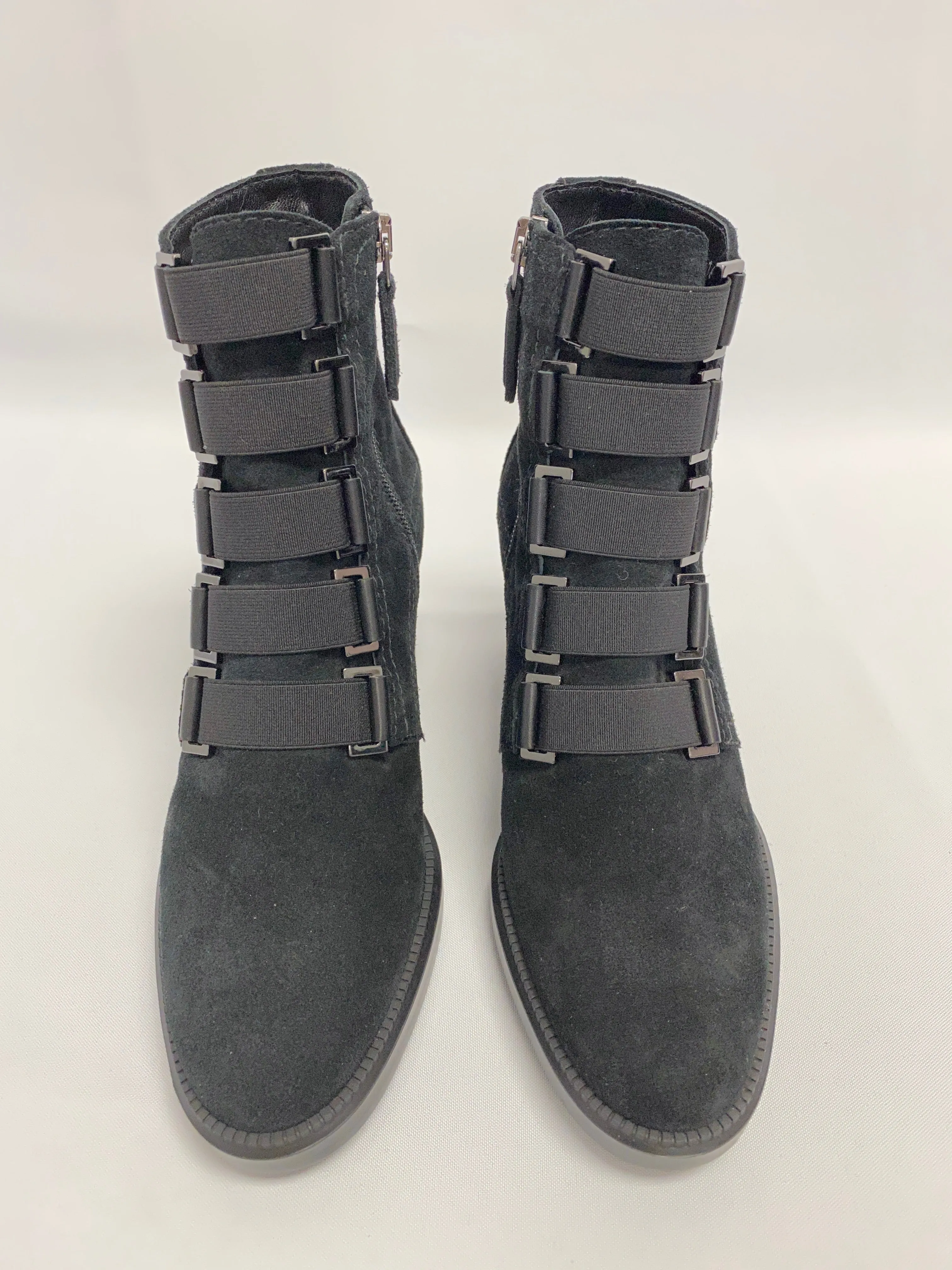 Aquatalia Black Suede Bootie with Side Zip and Elastic Bands