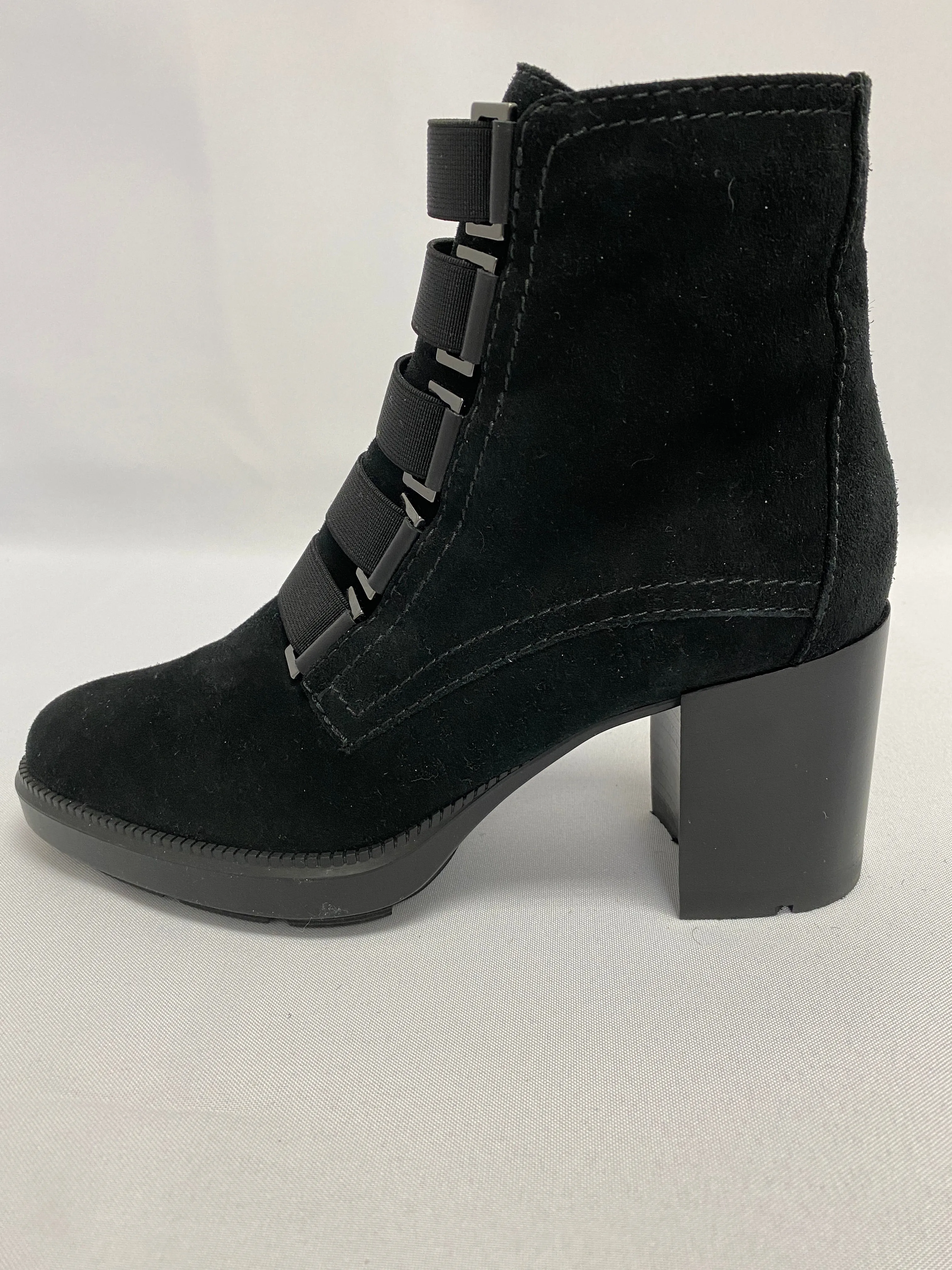 Aquatalia Black Suede Bootie with Side Zip and Elastic Bands