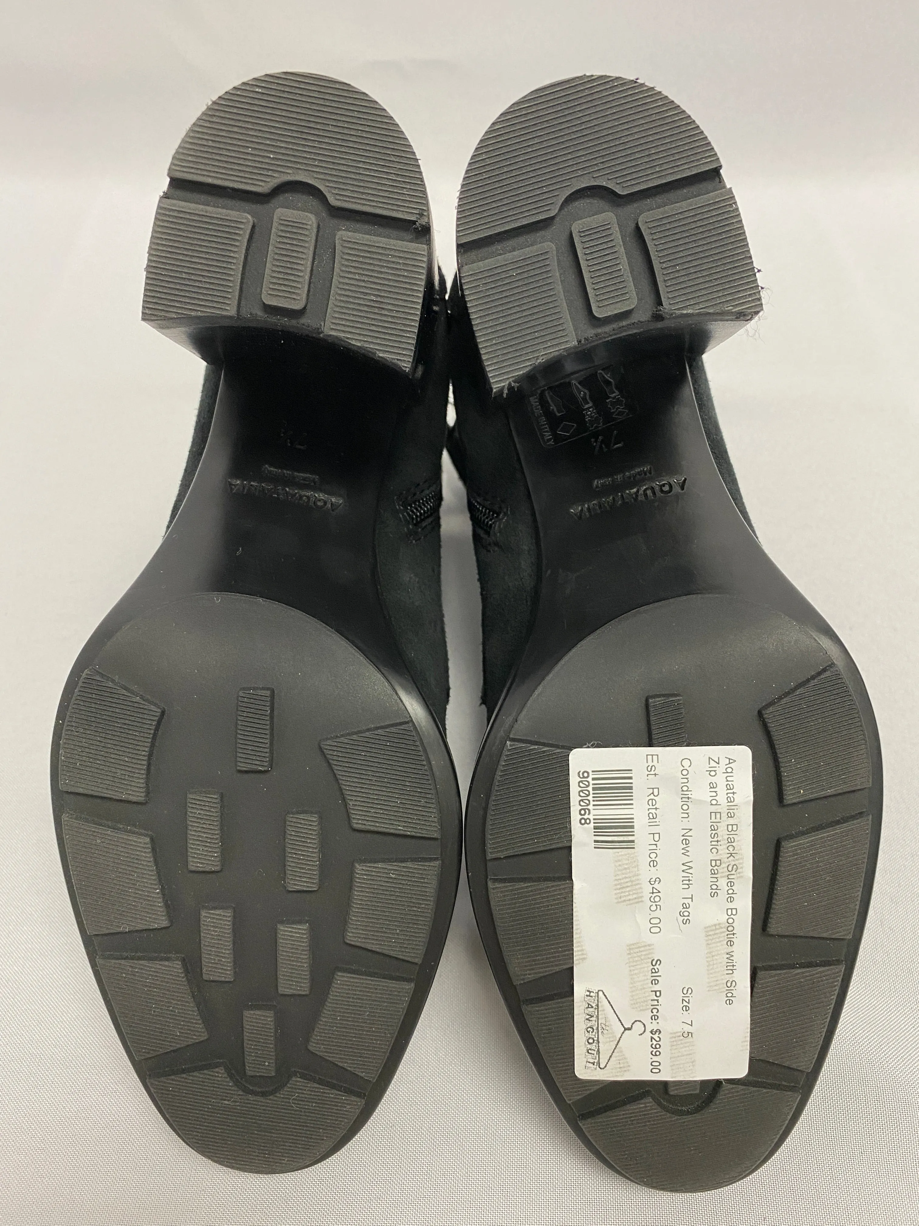 Aquatalia Black Suede Bootie with Side Zip and Elastic Bands