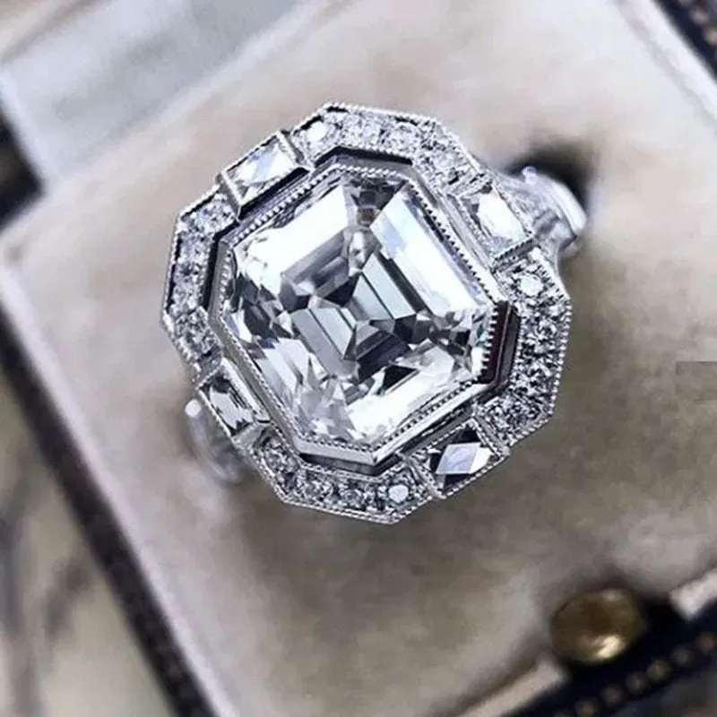 Asscher Diamond Ring | Vintage Diamond Ring | Emerald Diamond Ring | Womens Engagement Ring | Asscher Ring | Womens Wedding Ring | Silver