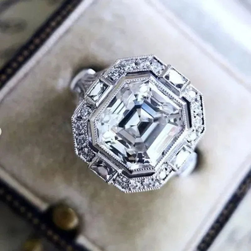 Asscher Diamond Ring | Vintage Diamond Ring | Emerald Diamond Ring | Womens Engagement Ring | Asscher Ring | Womens Wedding Ring | Silver