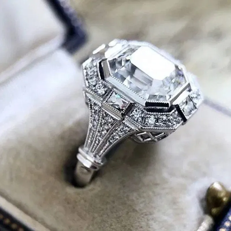 Asscher Diamond Ring | Vintage Diamond Ring | Emerald Diamond Ring | Womens Engagement Ring | Asscher Ring | Womens Wedding Ring | Silver