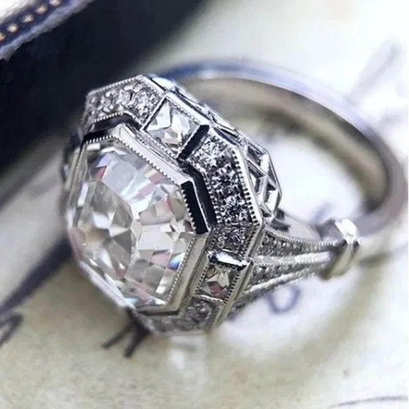 Asscher Diamond Ring | Vintage Diamond Ring | Emerald Diamond Ring | Womens Engagement Ring | Asscher Ring | Womens Wedding Ring | Silver