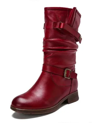 Aubrielle Retro Handmade Creased Leather Boots