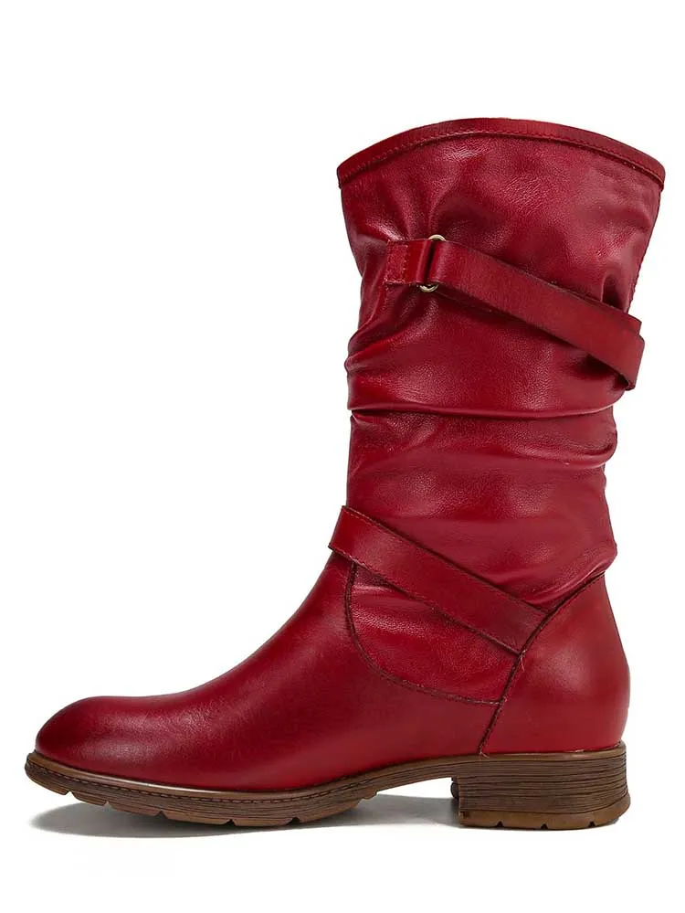 Aubrielle Retro Handmade Creased Leather Boots
