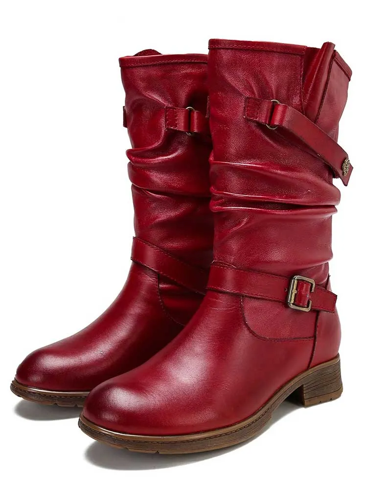 Aubrielle Retro Handmade Creased Leather Boots