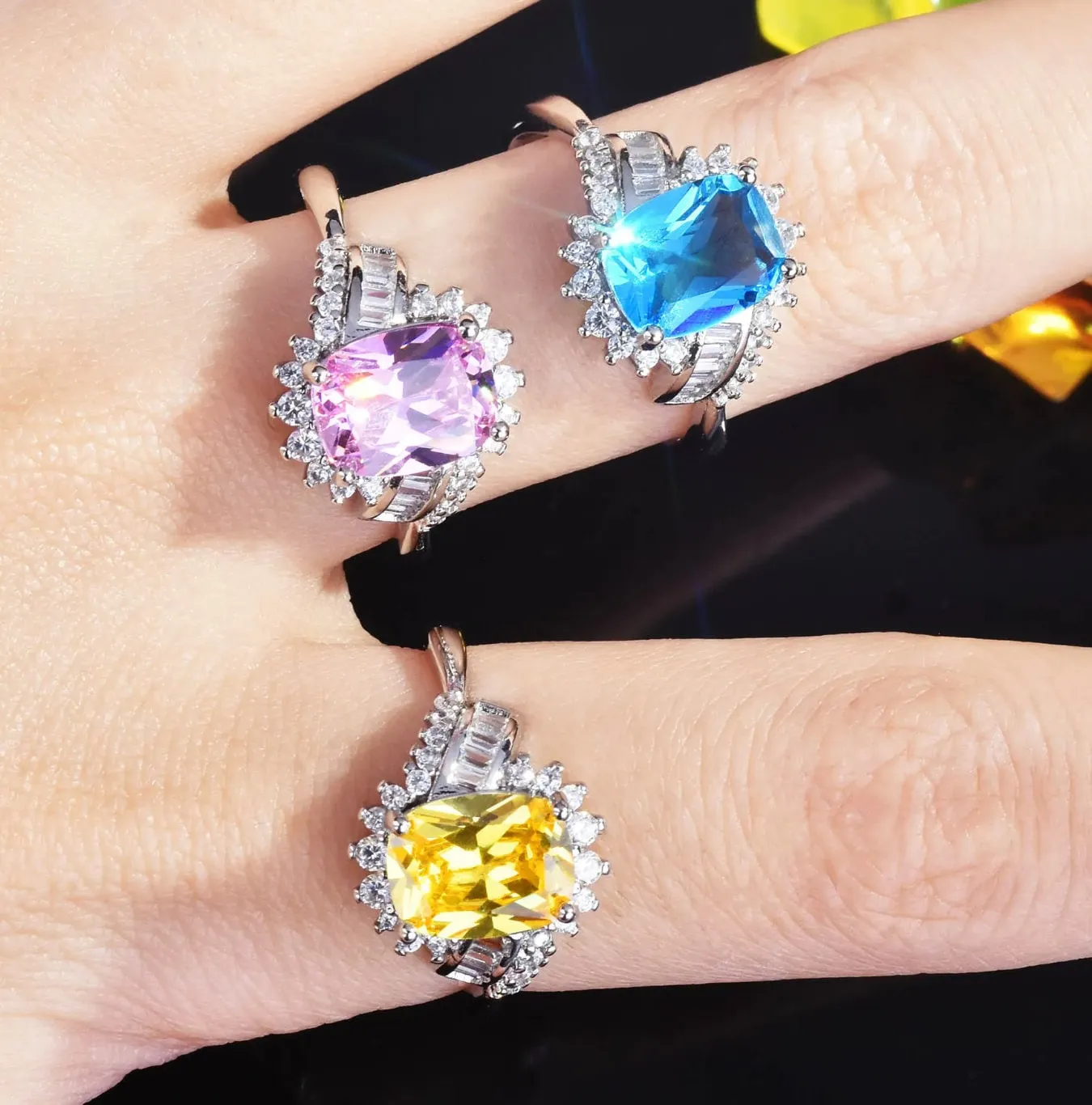 Baguette Diamond Ring | Womens Statement Ring |  Aquamarine Engagement Ring | Blue Diamond Ring | Blue Tourmaline Ring | Blue Gemstone Ring