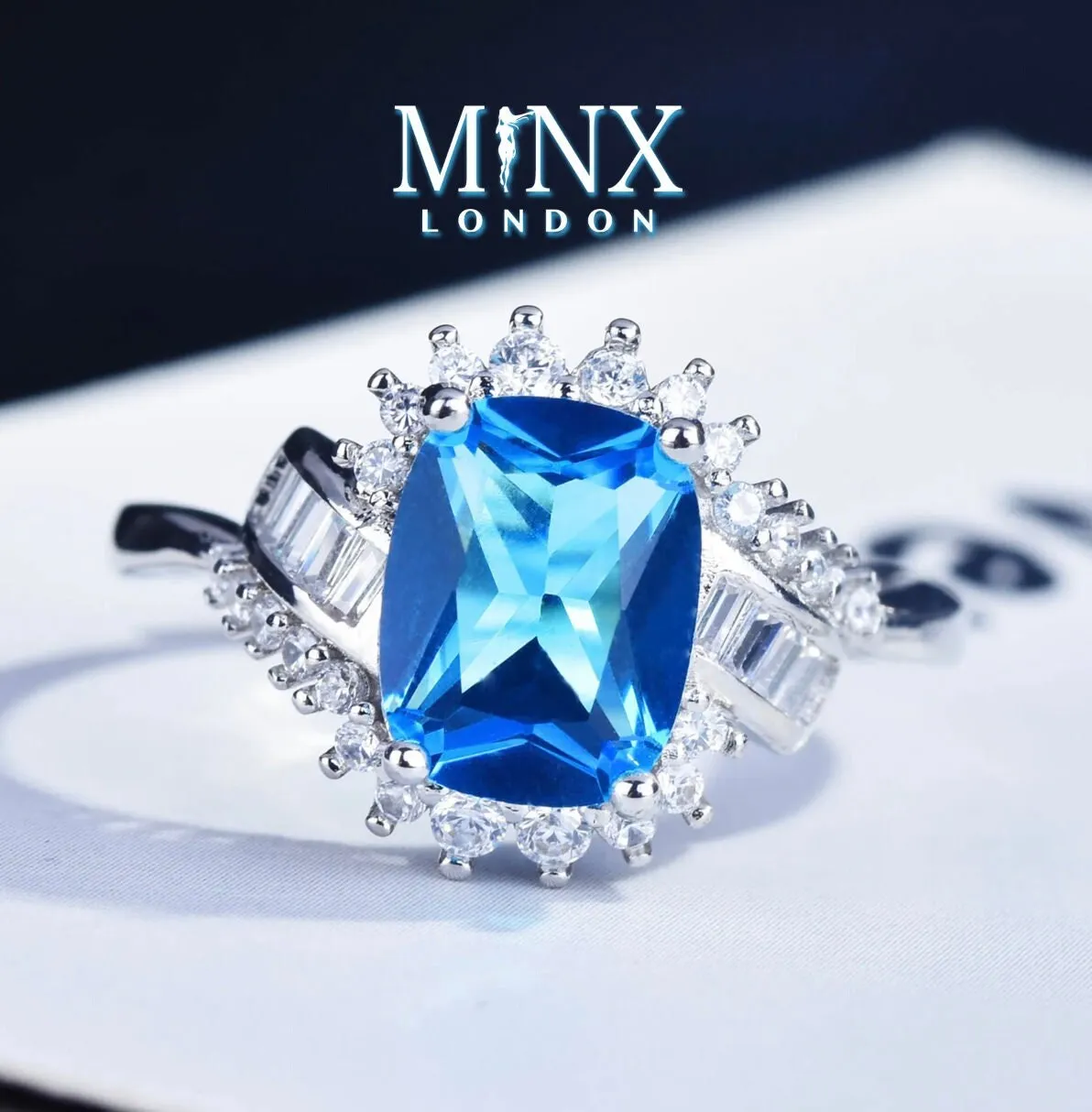 Baguette Diamond Ring | Womens Statement Ring |  Aquamarine Engagement Ring | Blue Diamond Ring | Blue Tourmaline Ring | Blue Gemstone Ring