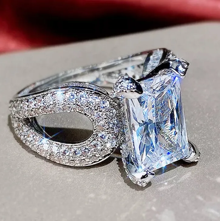 Big Diamond Ring | Womens Big Diamond Ring | Womens Engagement Ring | Baguette Rings | Womens Wedding Ring | Womens Big Rings | Silver Ring