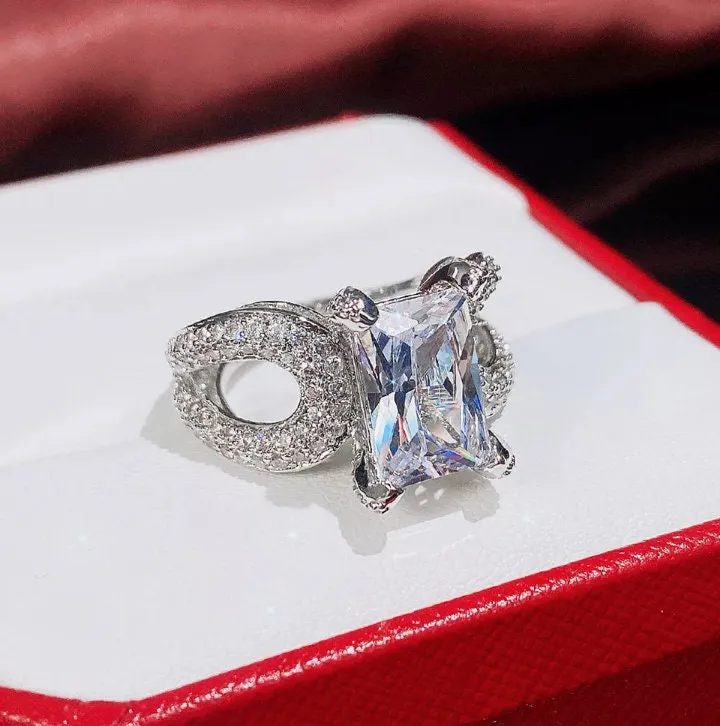 Big Diamond Ring | Womens Big Diamond Ring | Womens Engagement Ring | Baguette Rings | Womens Wedding Ring | Womens Big Rings | Silver Ring