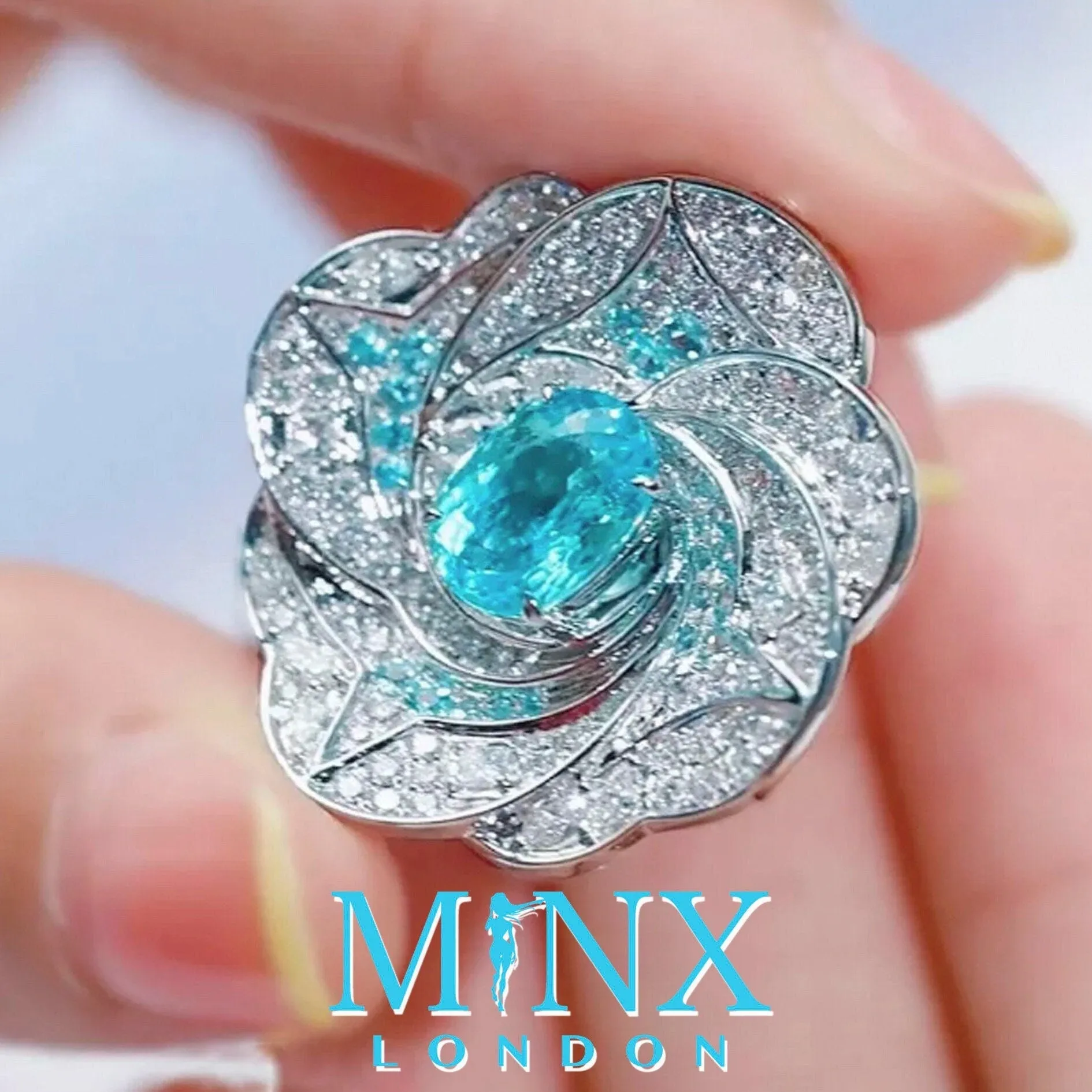 Big Ring | Big Diamond Ring | Womens Statement Ring |  Aquamarine Diamond Ring | Blue Diamond Ring | Blue Tourmaline Ring | Blue Gemstone