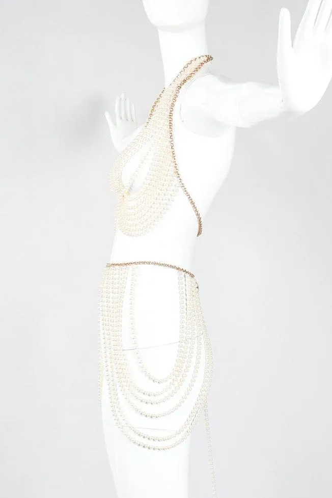 Bill Smith Pearl Bra & Skirt Bodychain Set