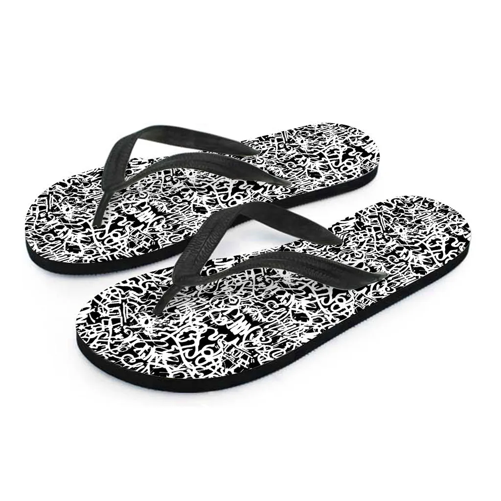 Black and White Graffiti Pattern Hawaiian Flip Flops: The Perfect Summer Accessory
