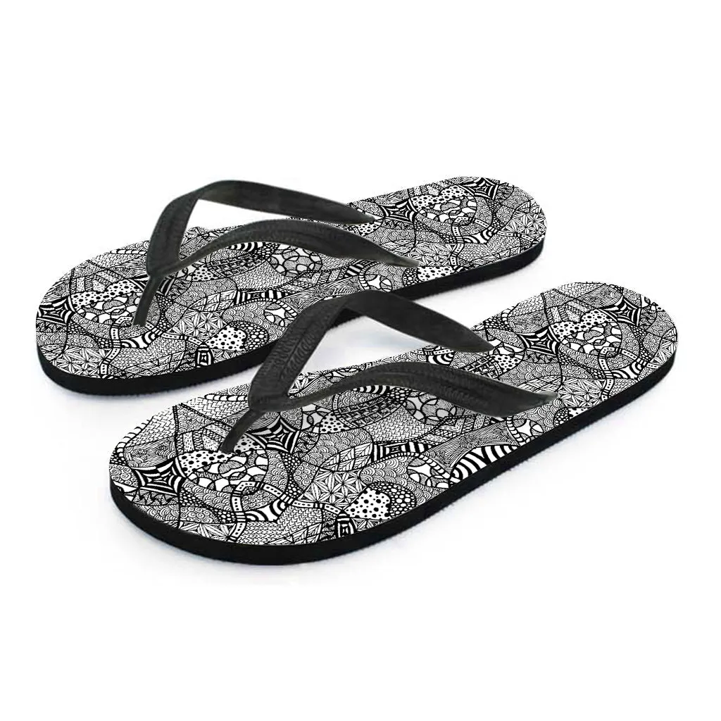 Black and White Zentangle Pattern Hawaiian Flip Flops for a Stylish Resort Look