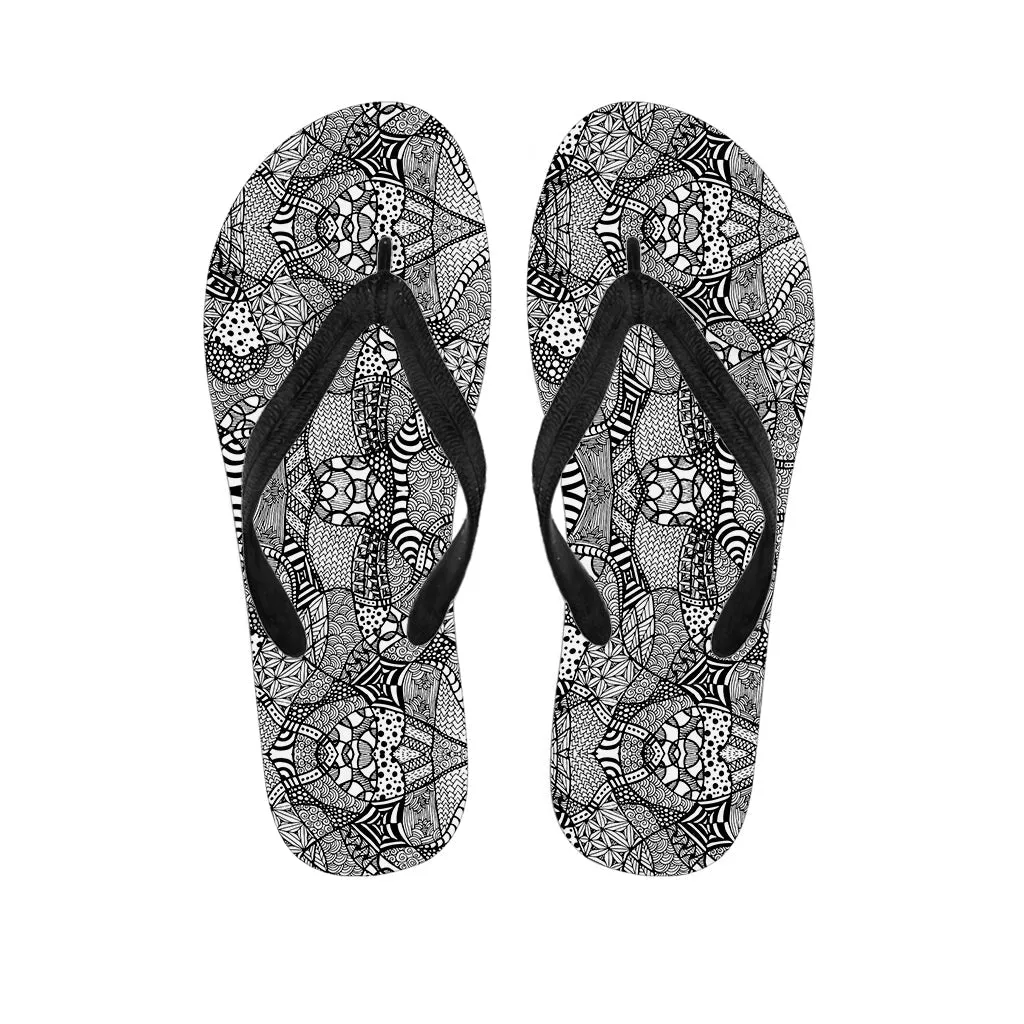 Black and White Zentangle Pattern Hawaiian Flip Flops for a Stylish Resort Look
