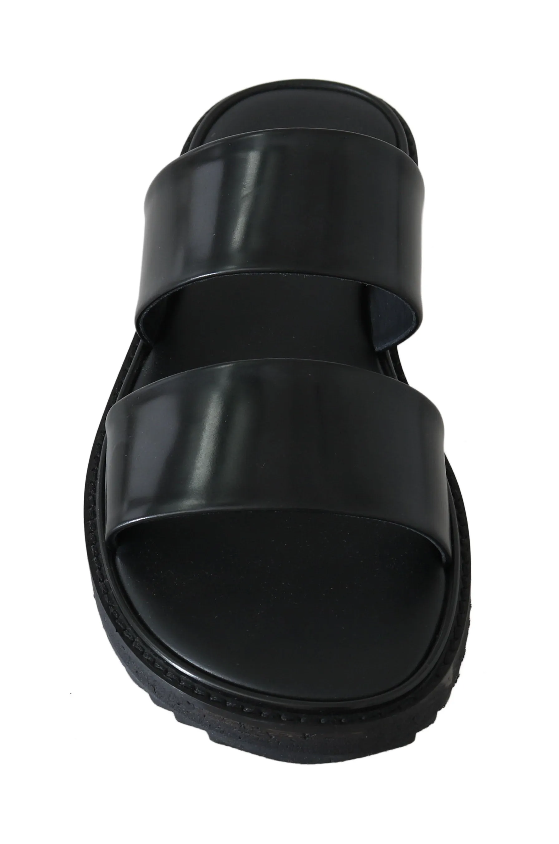 Black Leather Slides Flats Sandals