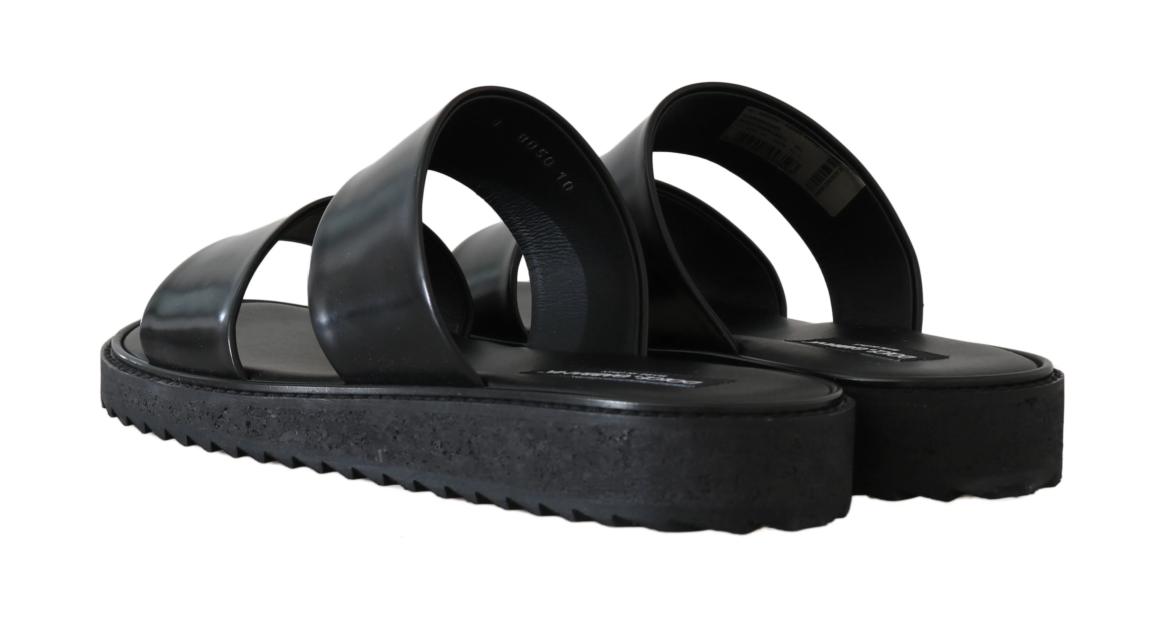 Black Leather Slides Flats Sandals