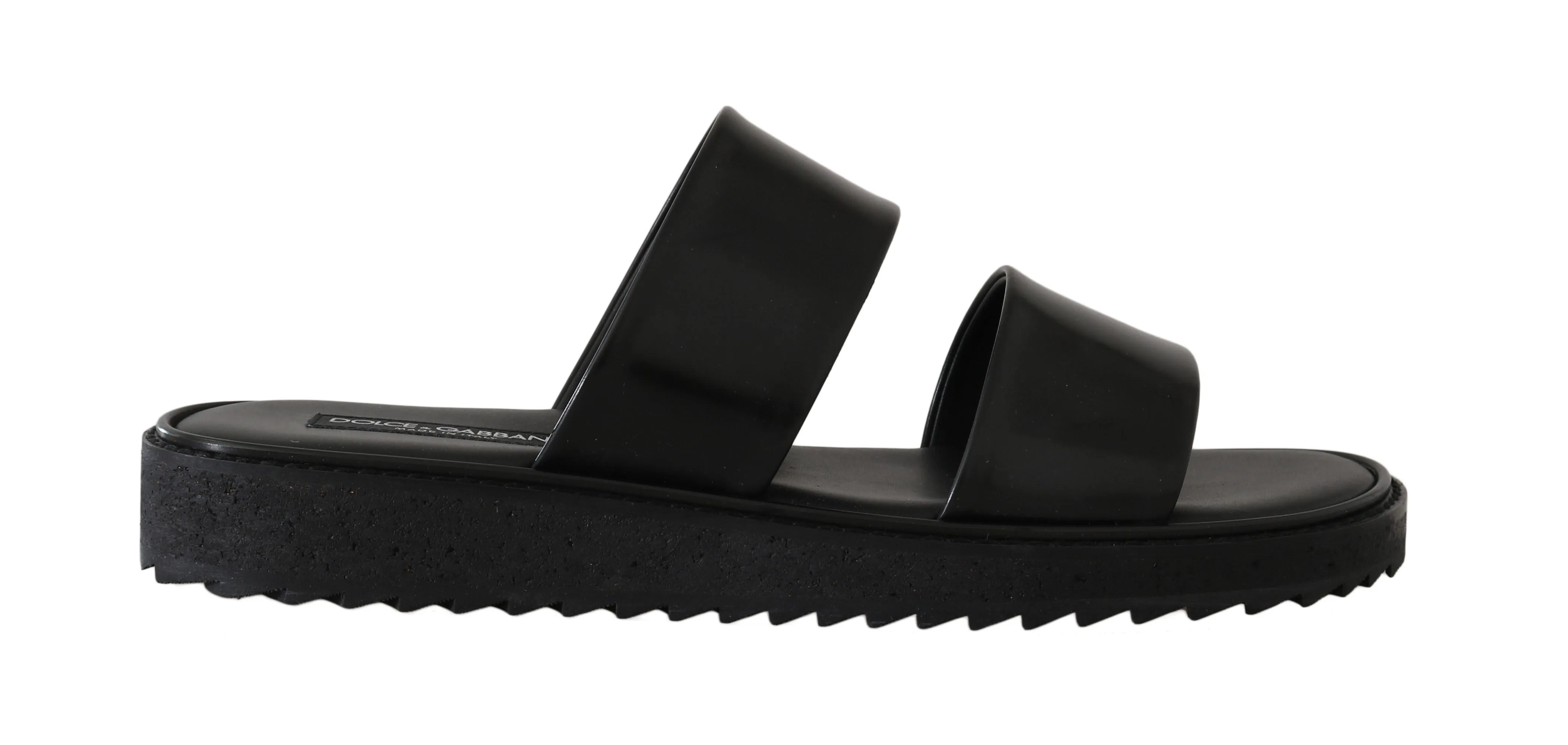 Black Leather Slides Flats Sandals