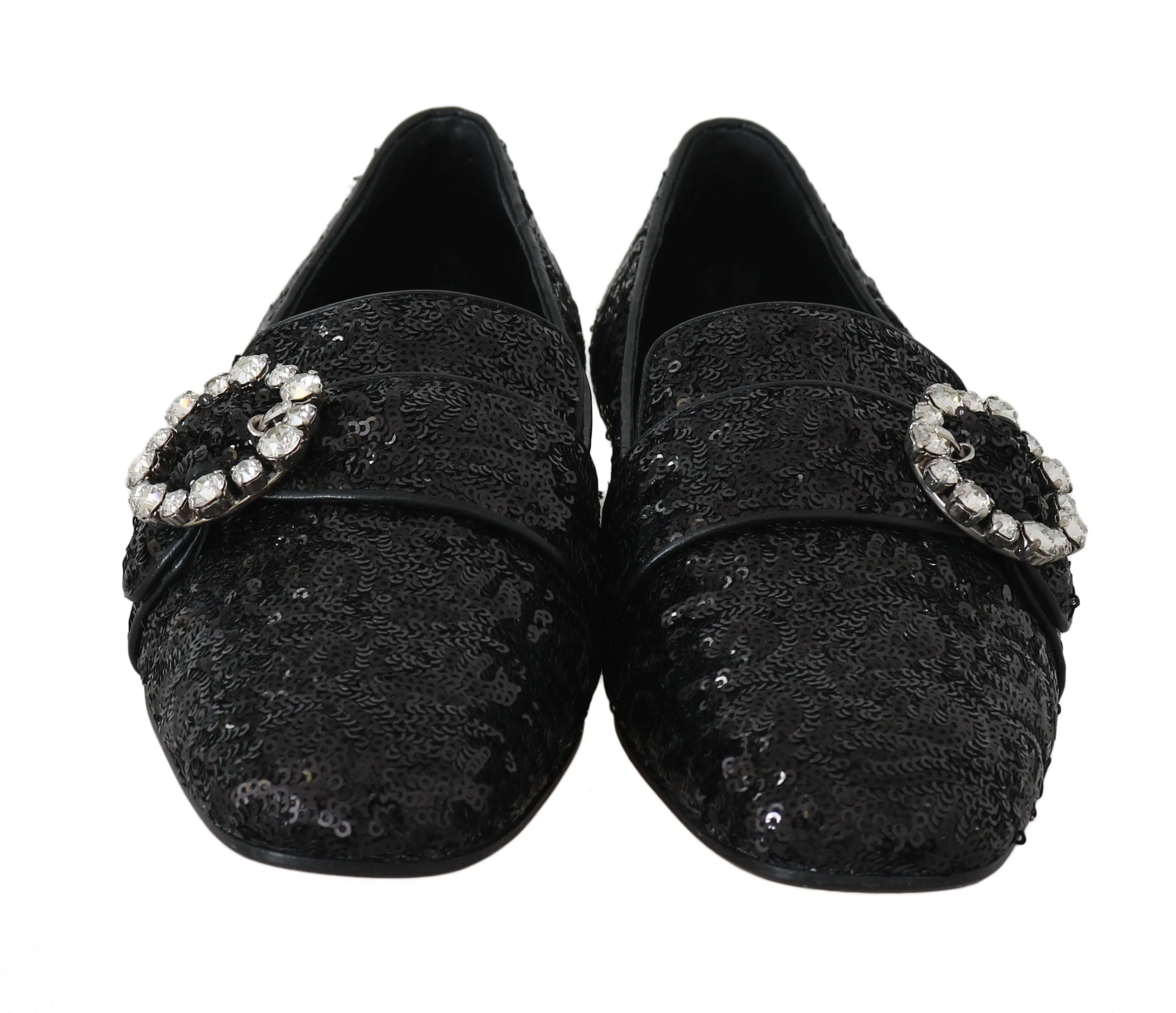 Black Sequined Flats Crystal Loafers Shoes