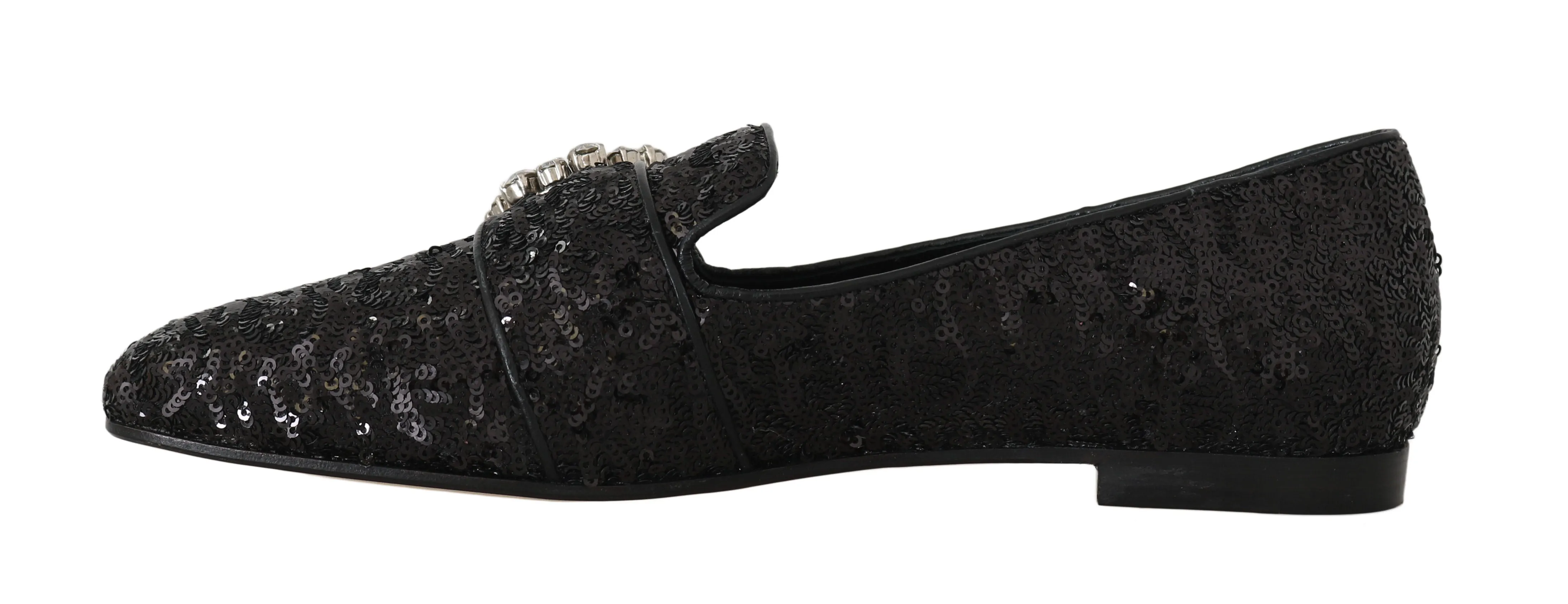 Black Sequined Flats Crystal Loafers Shoes