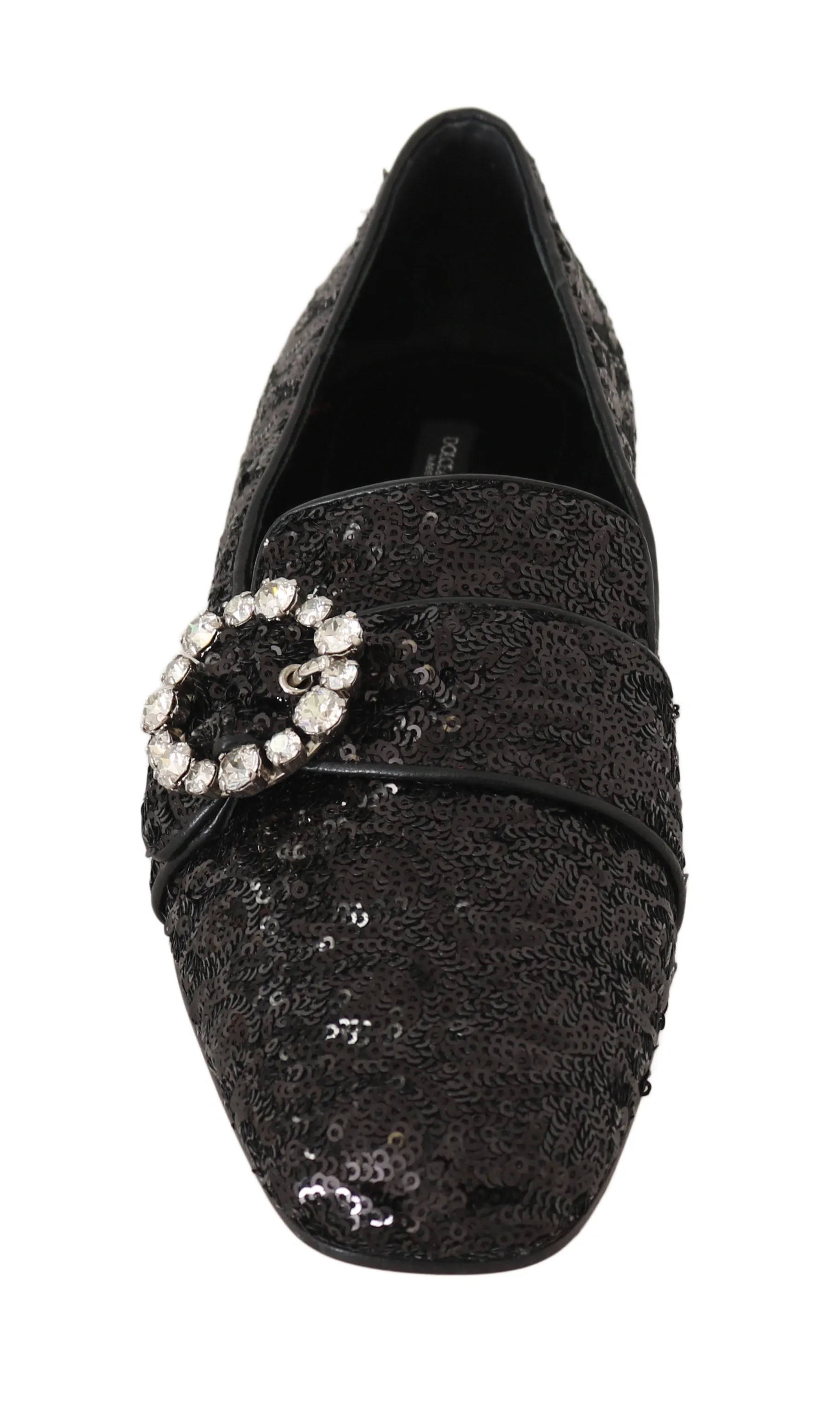 Black Sequined Flats Crystal Loafers Shoes