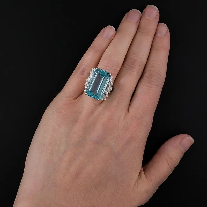 Blue Aquamarine Gemstone Ring Women Engagement Jewelry