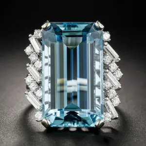 Blue Aquamarine Gemstone Ring Women Engagement Jewelry