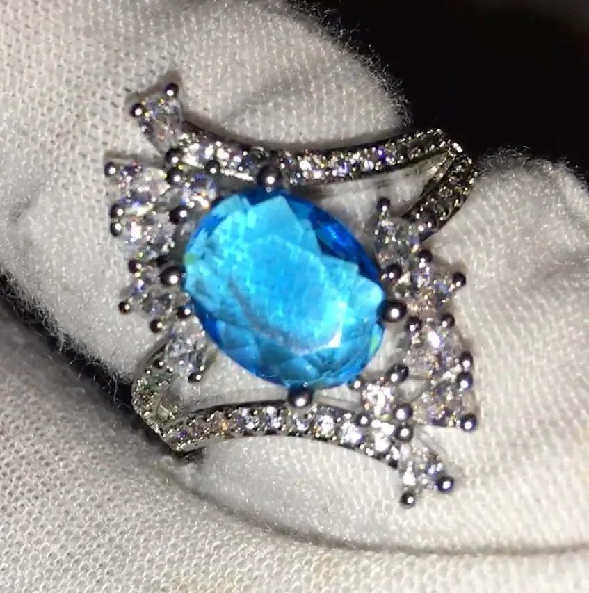 Blue Diamond Engagement Ring | Oval Wedding Ring | Womens Blue Diamond Ring | Womens Statement Ring | Womens Round Diamond Ring