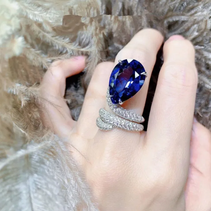 Blue Diamond Ring | Snake Ring | Sapphire Blue Diamond Ring | Pear Shape Ring | Pear Engagement Ring | Teardrop Ring