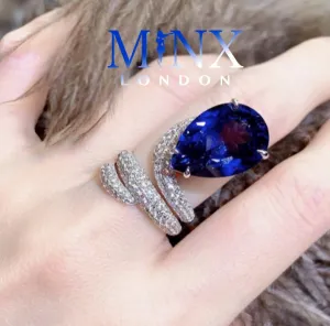 Blue Diamond Ring | Snake Ring | Sapphire Blue Diamond Ring | Pear Shape Ring | Pear Engagement Ring | Teardrop Ring