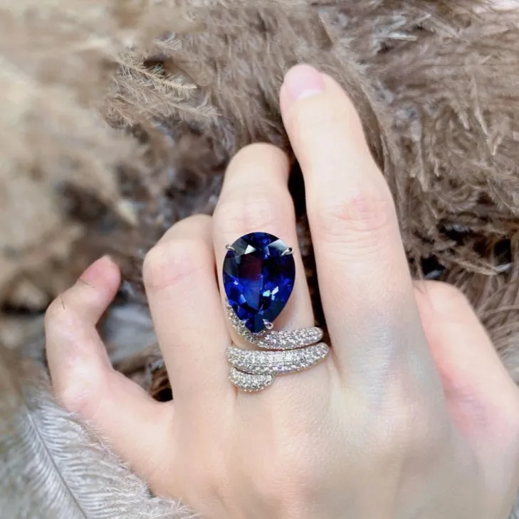 Blue Diamond Ring | Snake Ring | Sapphire Blue Diamond Ring | Pear Shape Ring | Pear Engagement Ring | Teardrop Ring