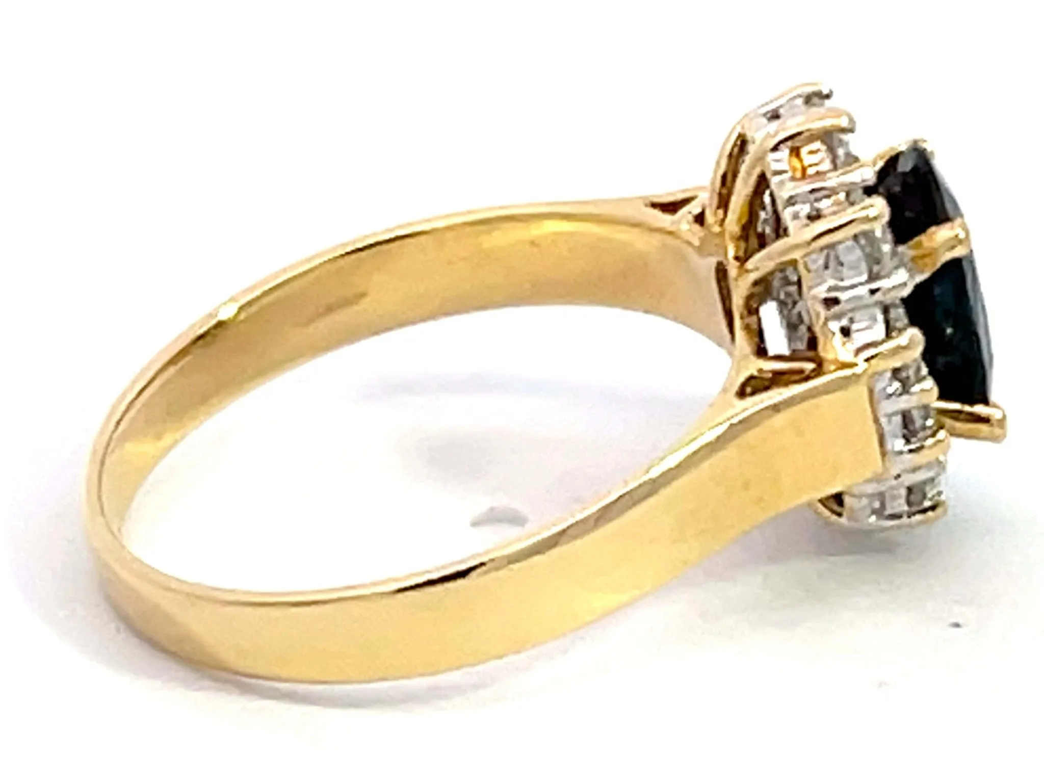 Blue Sapphire Diamond Halo Ring in 18k Yellow Gold