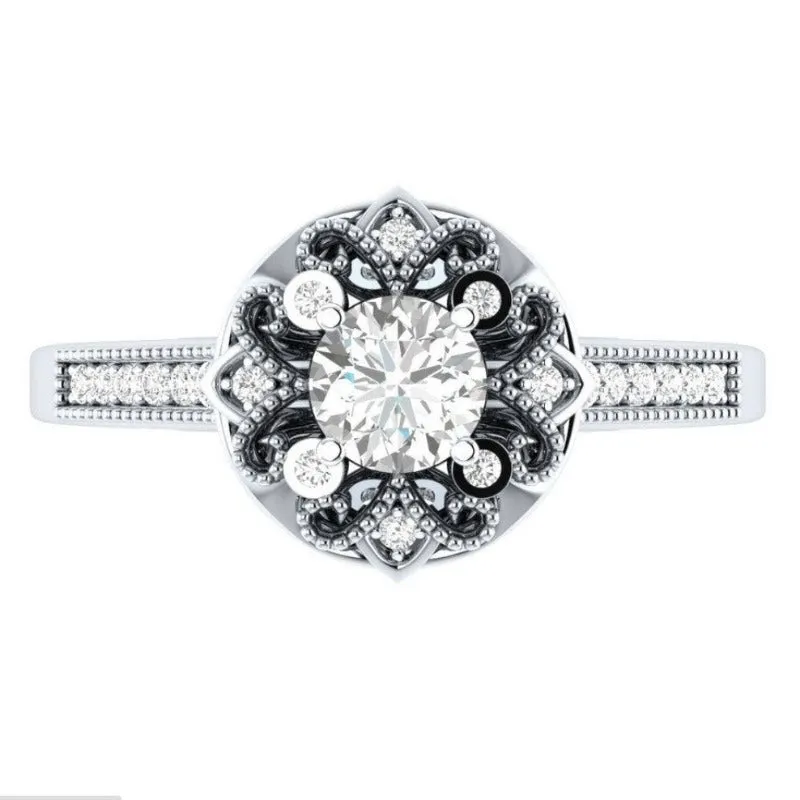 Blue Sapphire Flower Ring Silver Women Jewelry Engagement