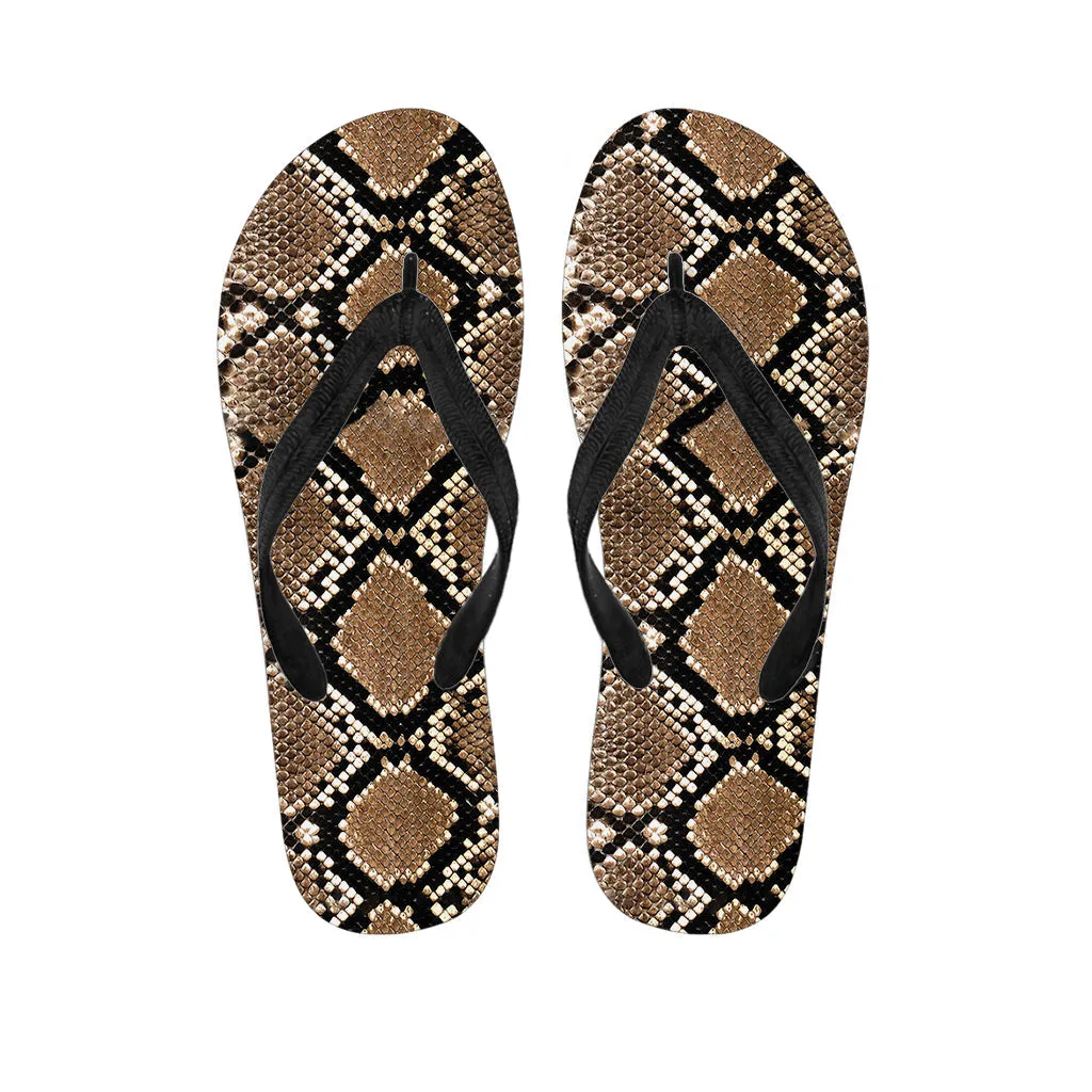Brown Python Snakeskin Print Hawaiian Flip Flops: Complete Your Island Outfit