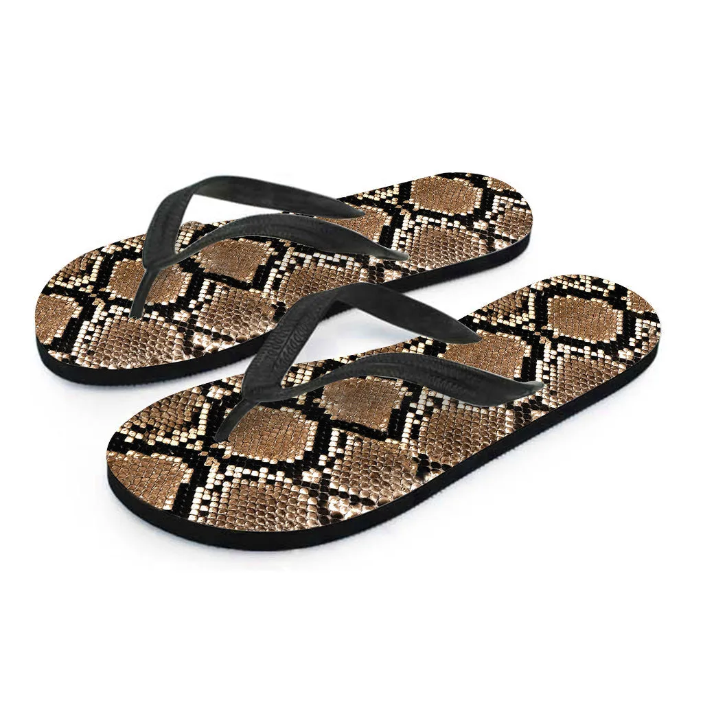 Brown Python Snakeskin Print Hawaiian Flip Flops: Complete Your Island Outfit