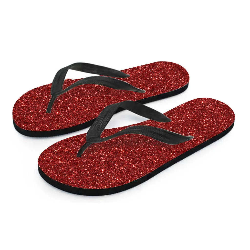 Burgundy Bliss: Not Real Glitter Print Flip Flops for the Free-Spirited Hippie
