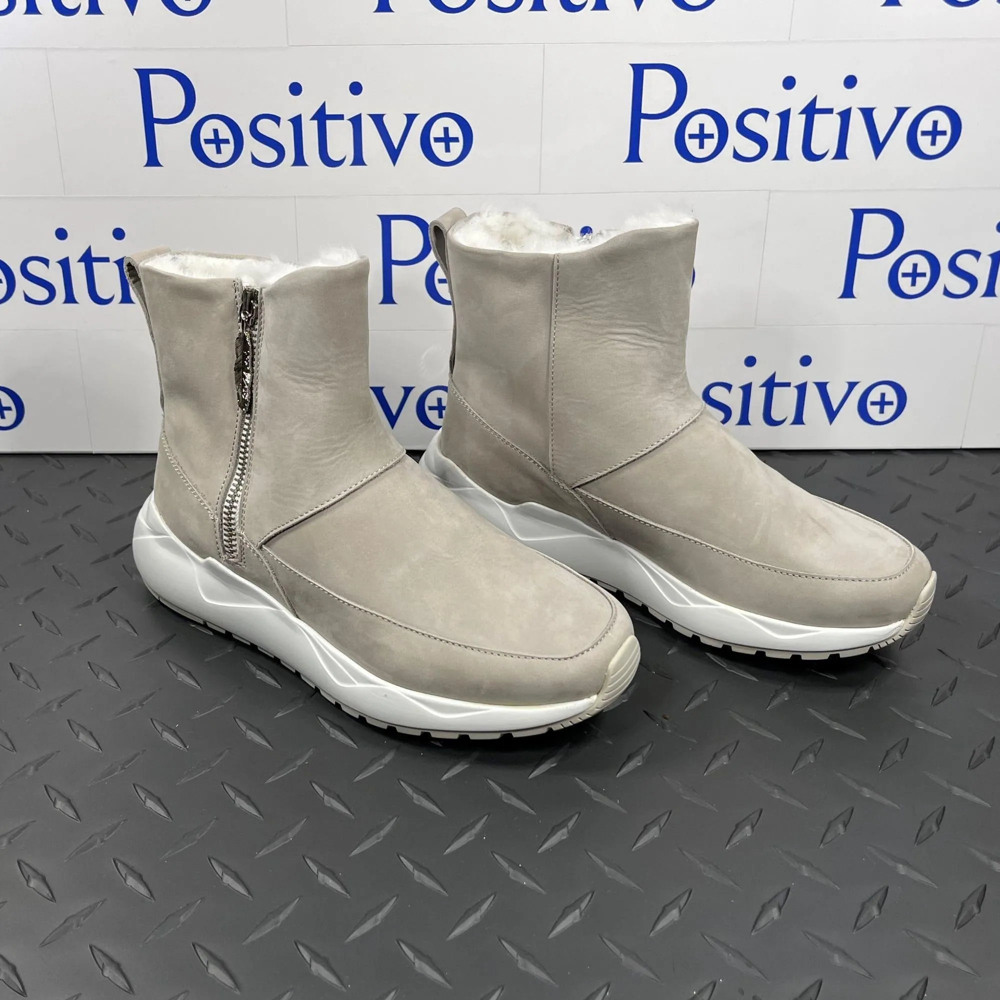 Buscemi Women's Run Boot Fur Grey Suede Sneaker Boots