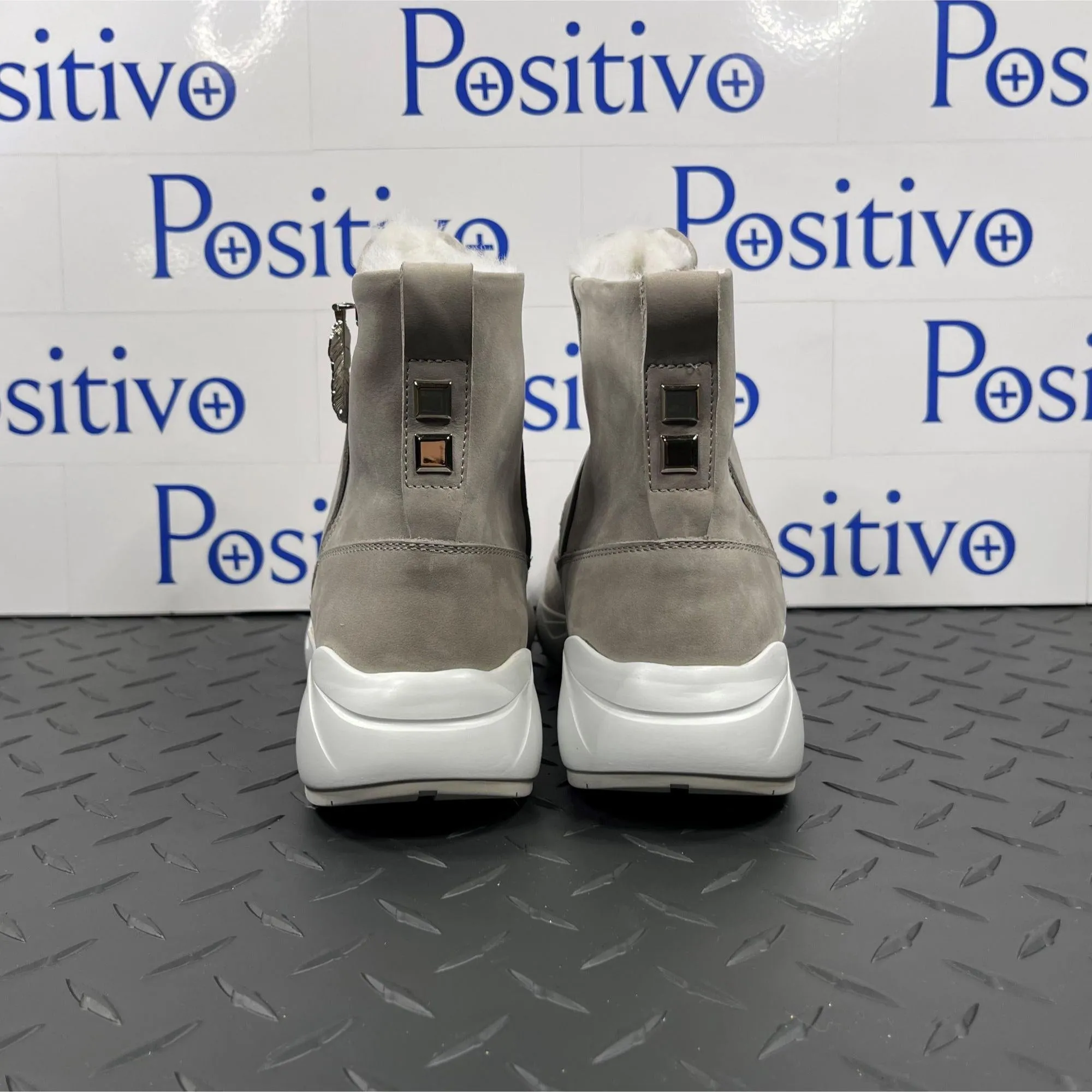 Buscemi Women's Run Boot Fur Grey Suede Sneaker Boots