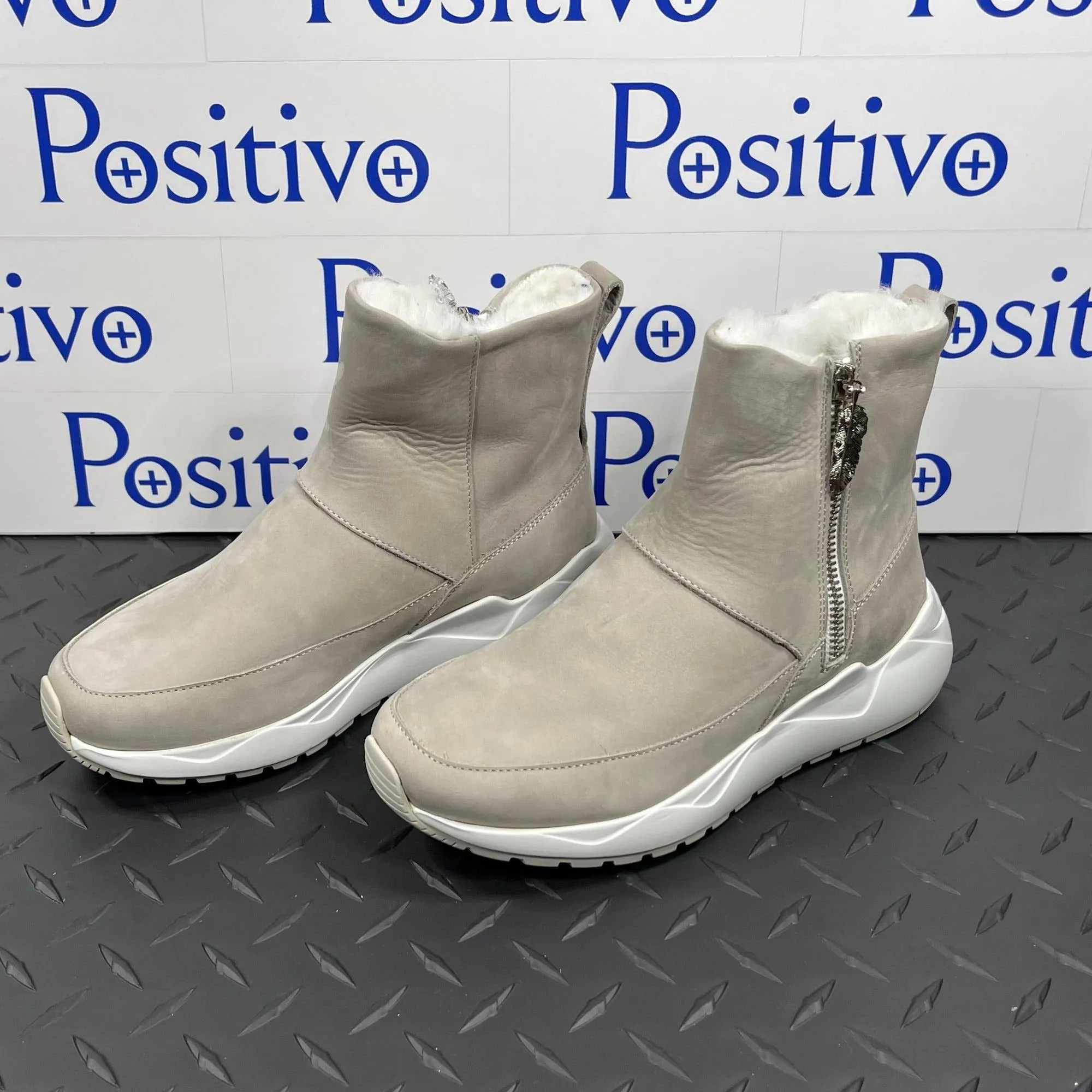 Buscemi Women's Run Boot Fur Grey Suede Sneaker Boots