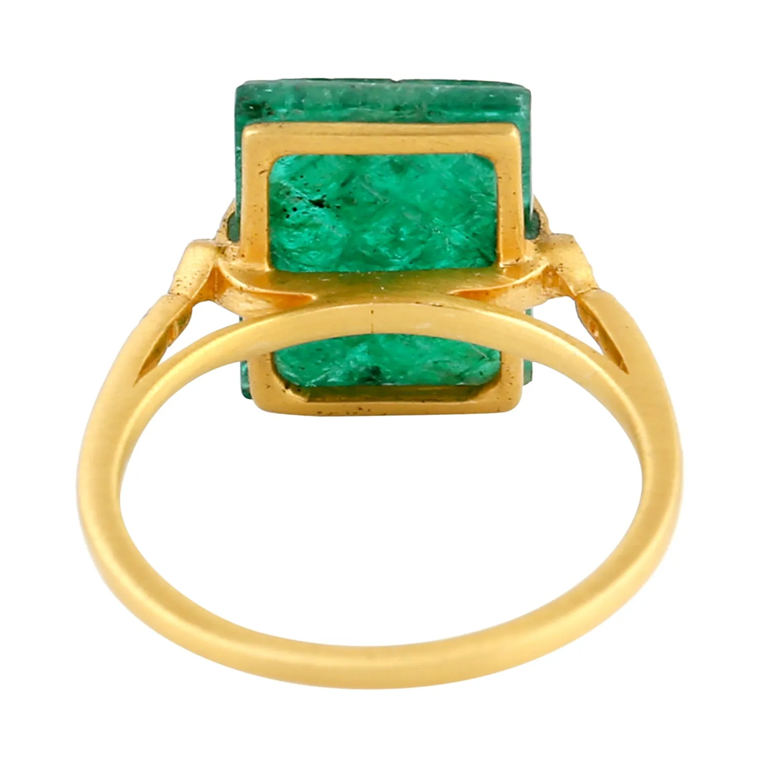 Carved Emerald Pave Diamond Beautiful Ring in 18k Solid Yellow Gold For Her