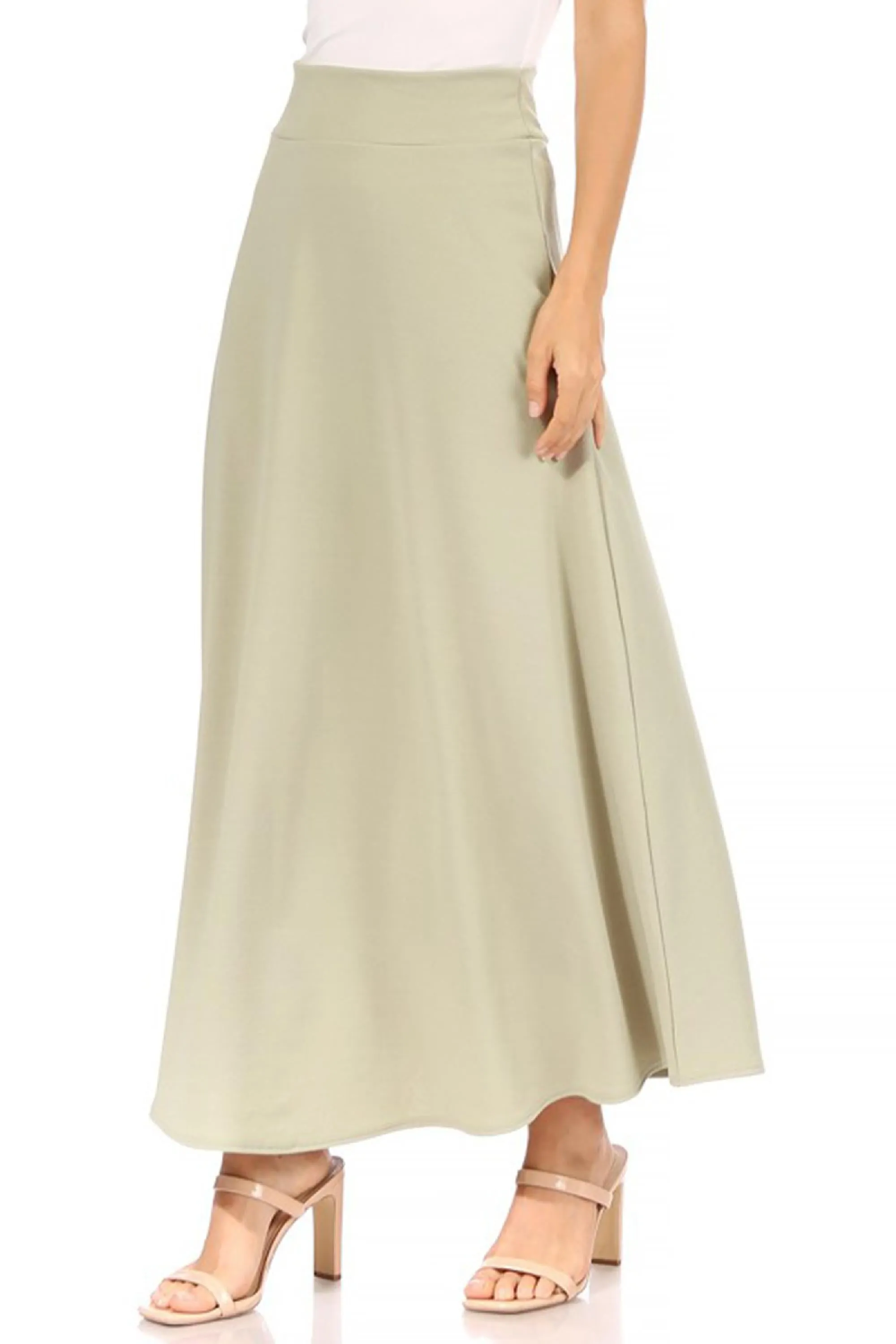 Casual Solid Flare A-line Long Skirt with Elastic Waistband S5001 $10Each