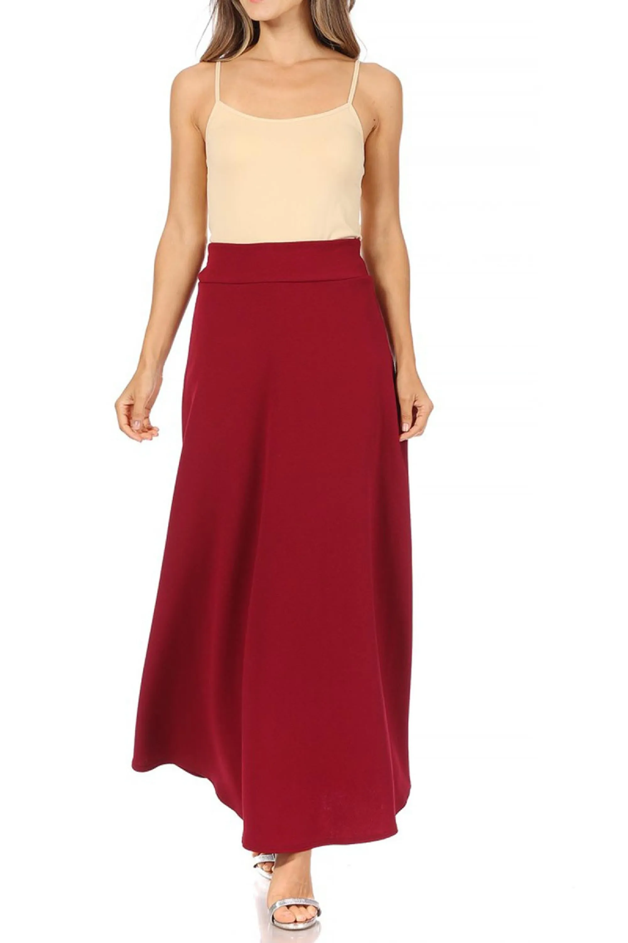 Casual Solid Flare A-line Long Skirt with Elastic Waistband S5001 $10Each