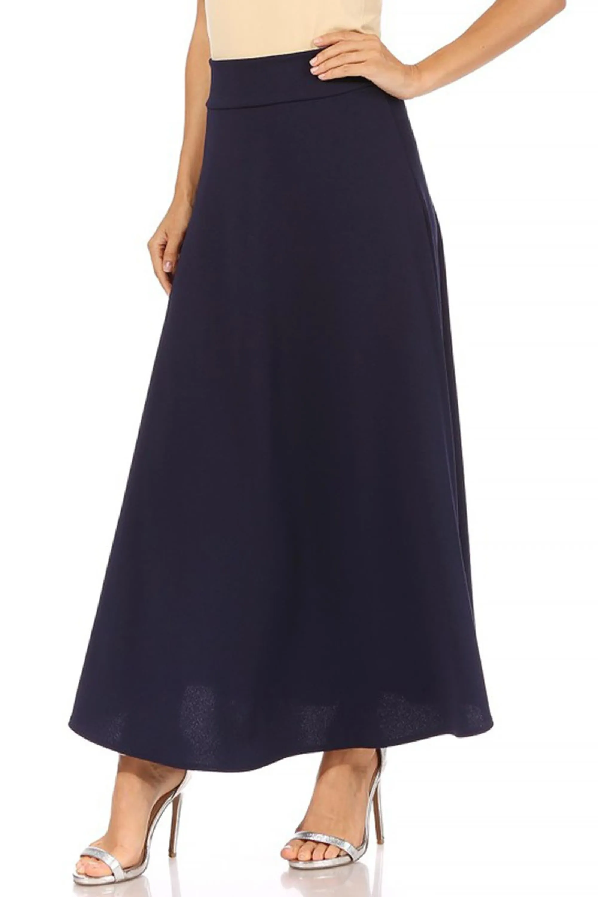 Casual Solid Flare A-line Long Skirt with Elastic Waistband S5001 $10Each