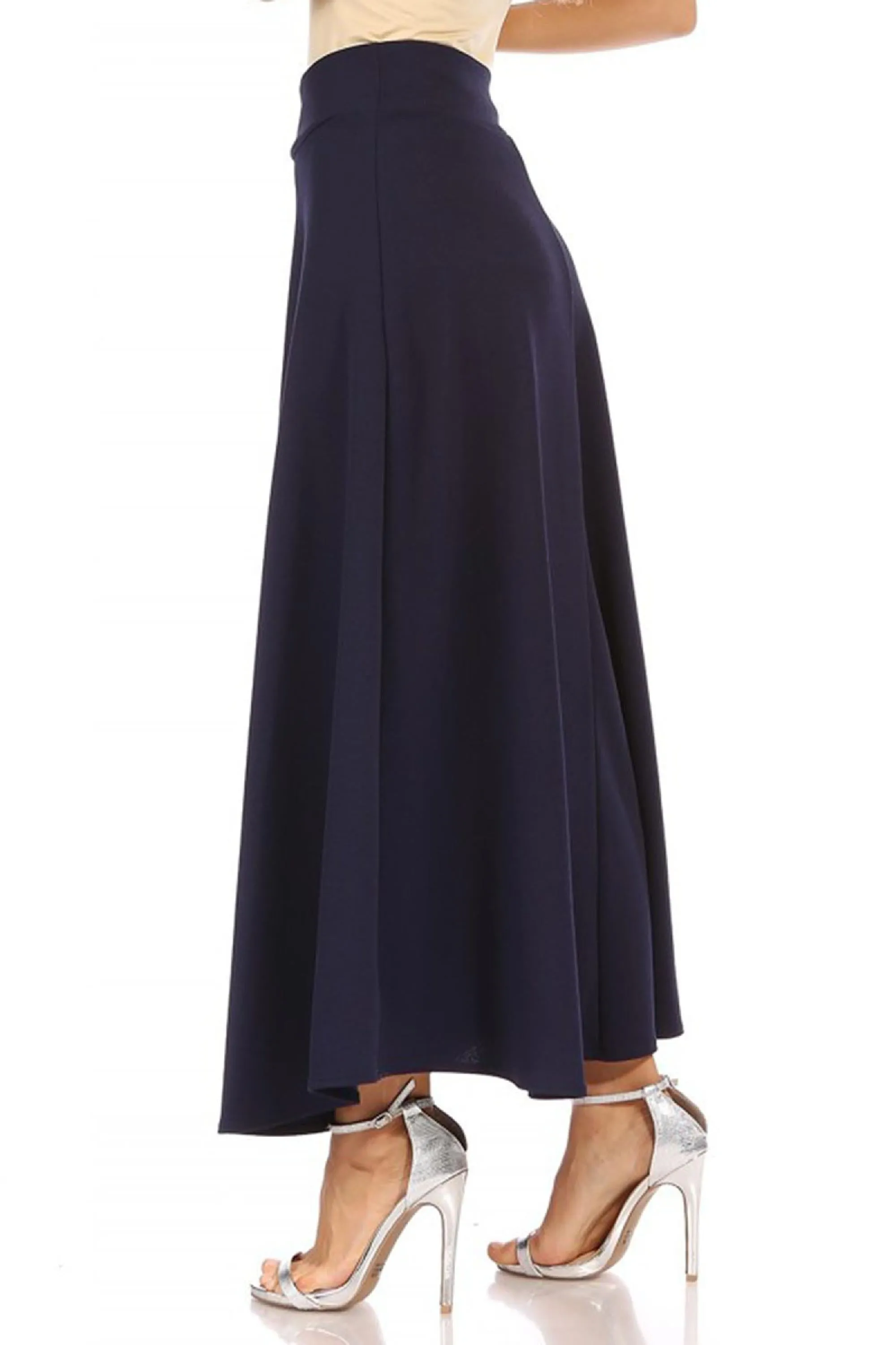 Casual Solid Flare A-line Long Skirt with Elastic Waistband S5001 $10Each