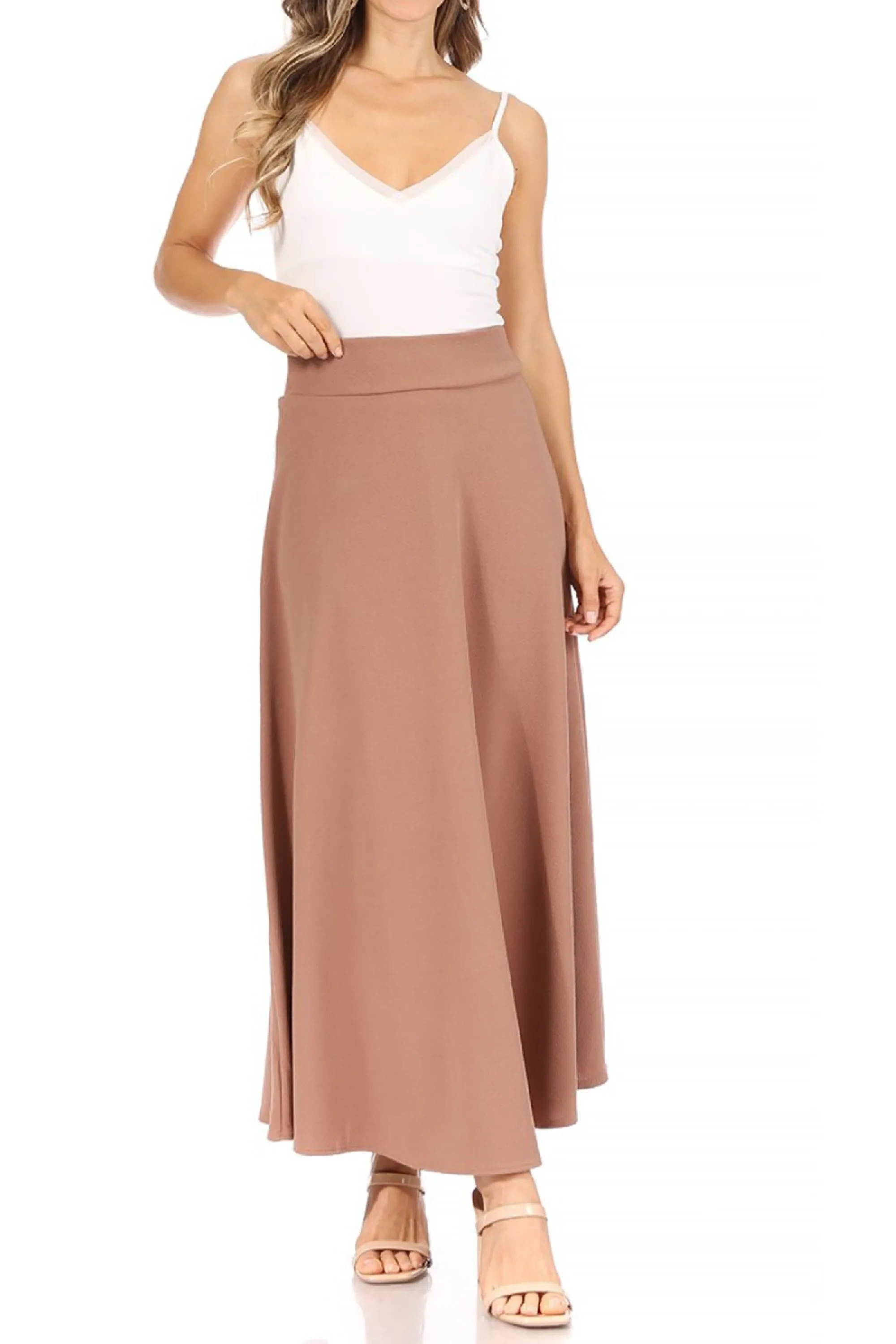 Casual Solid Flare A-line Long Skirt with Elastic Waistband S5001 $10Each