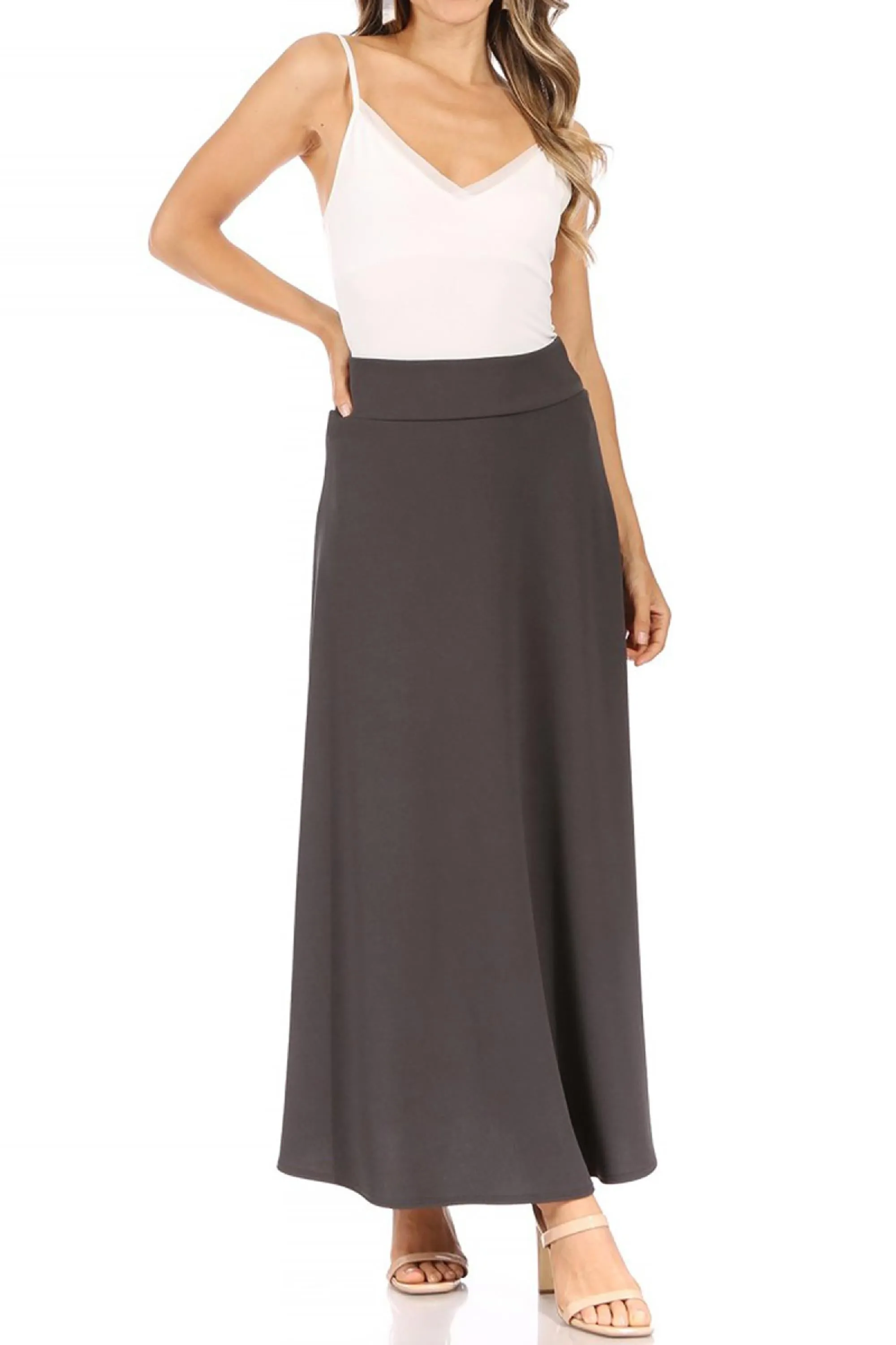 Casual Solid Flare A-line Long Skirt with Elastic Waistband S5001 $10Each