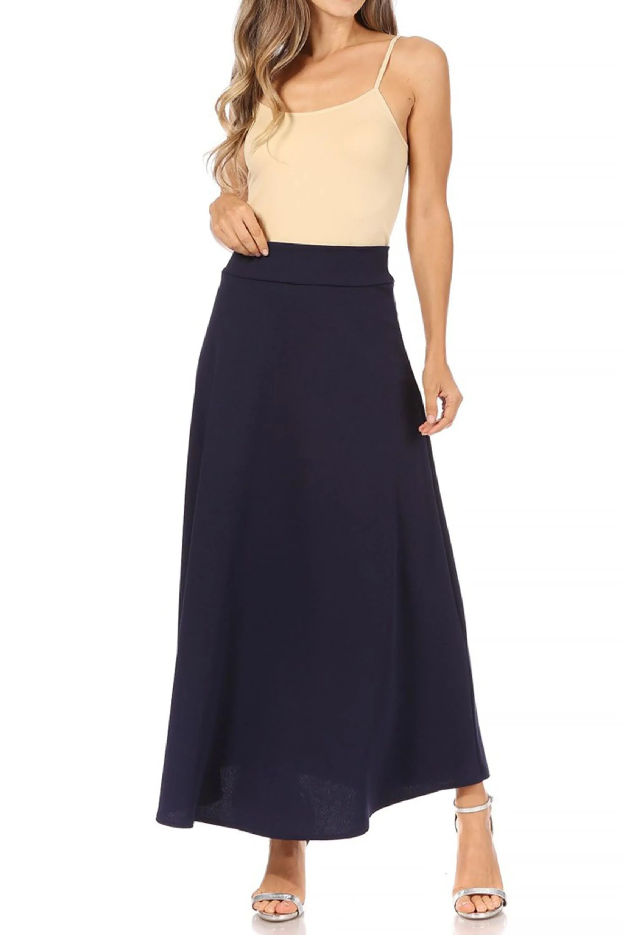Casual Solid Flare A-line Long Skirt with Elastic Waistband S5001 $10Each